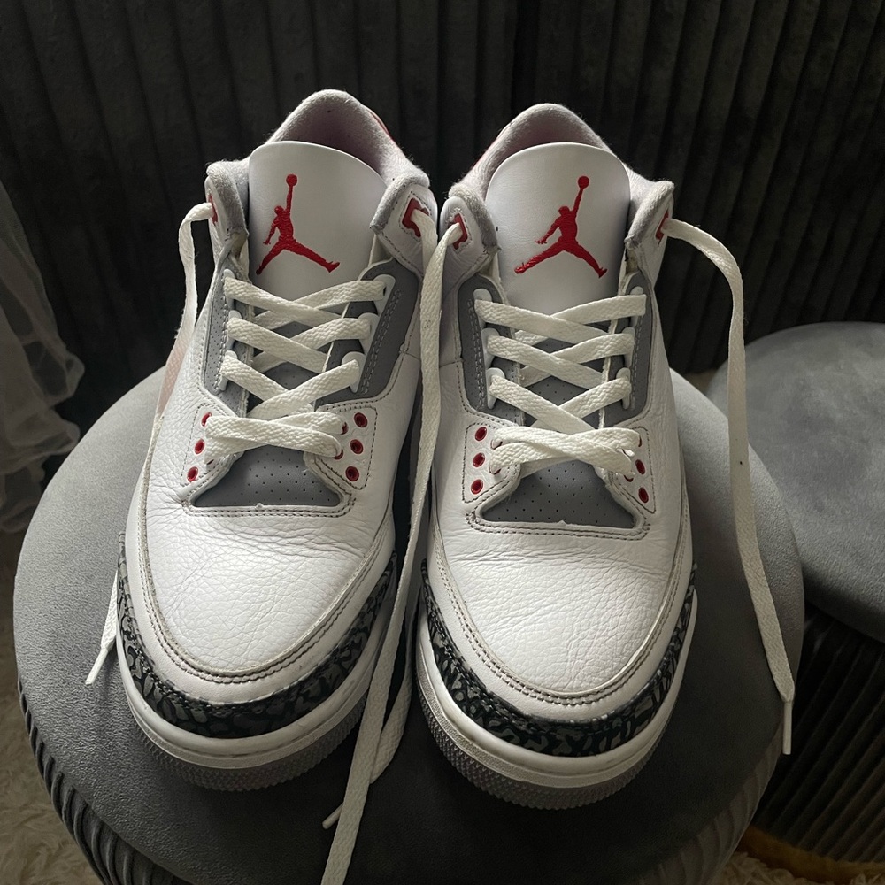 Jordan Athletic Shoes in White, Gray, and Red